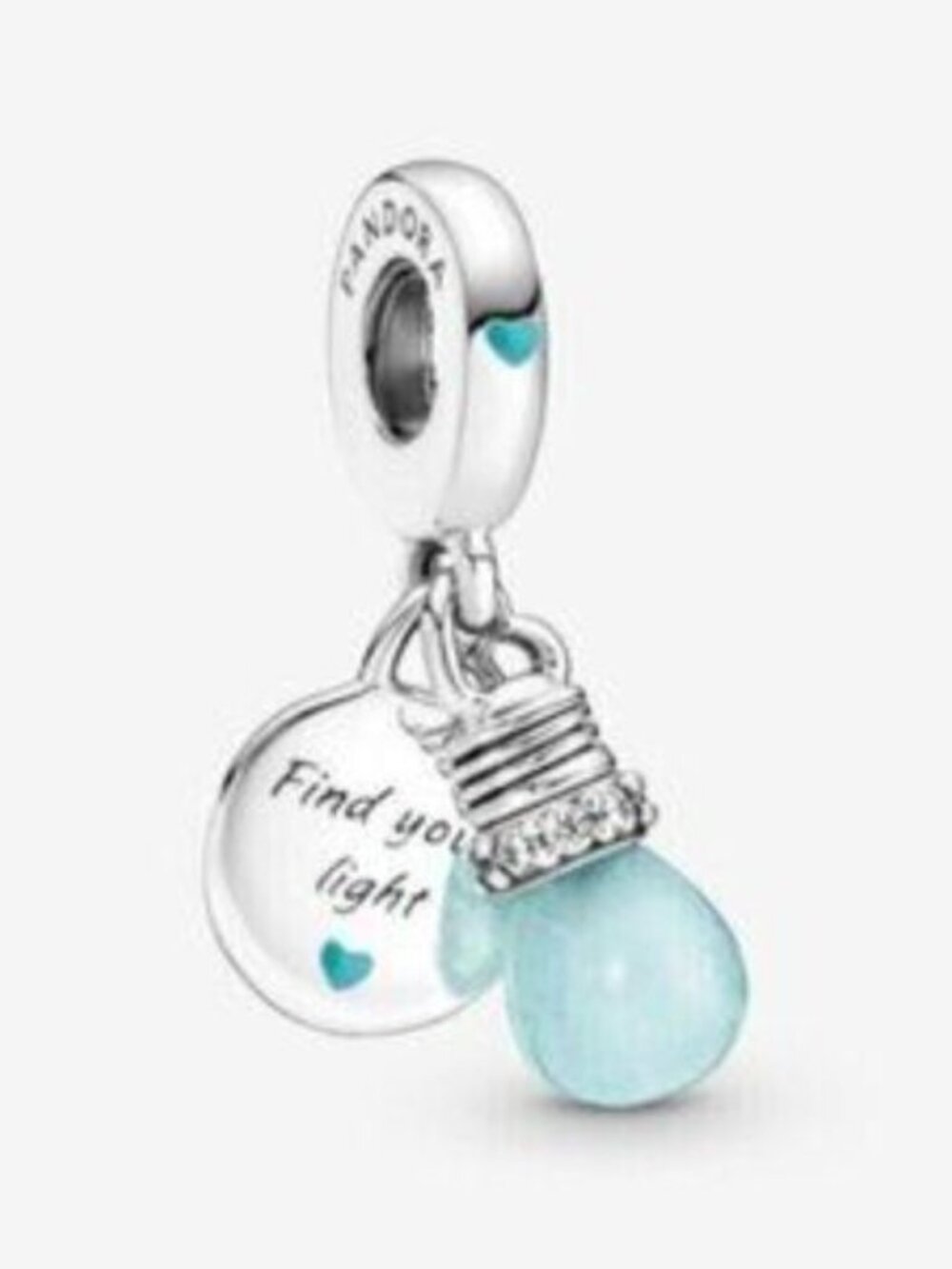 Pandora Silver Charm with Light Blue Teardrop and Turquoise Hearts